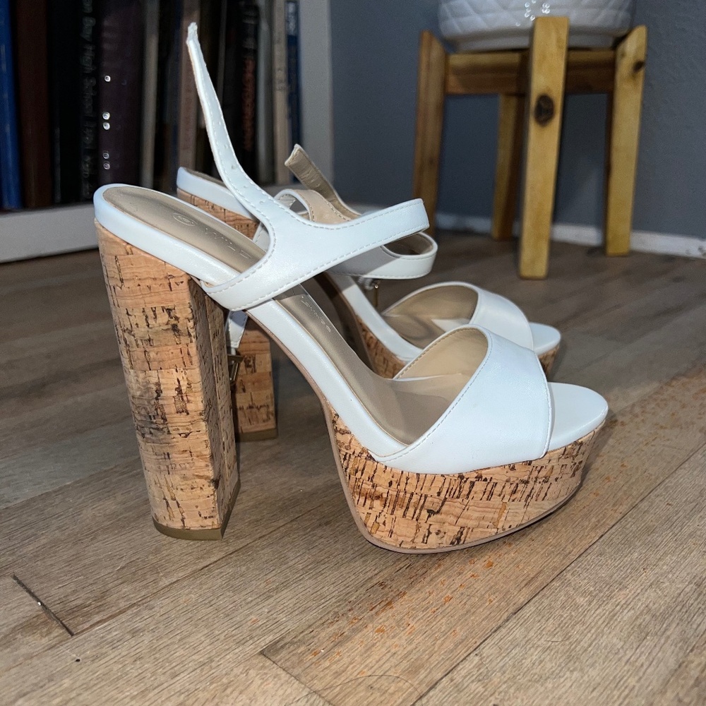 White Cork Platform Heels, Size 6